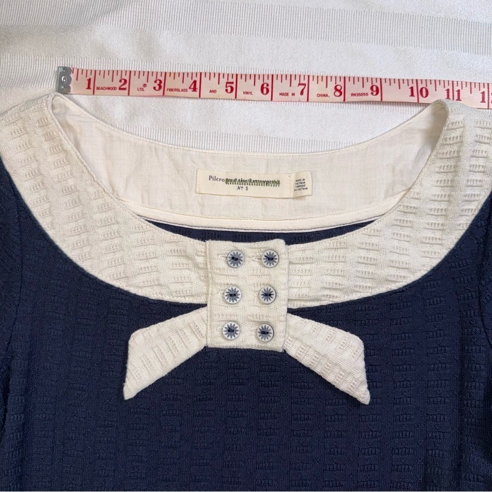 Anthropologie Pilcro Navy Blue Ribbed
Knit Top Shirt Sweater Sailor Bow Sz S - Picture 3 of 12
